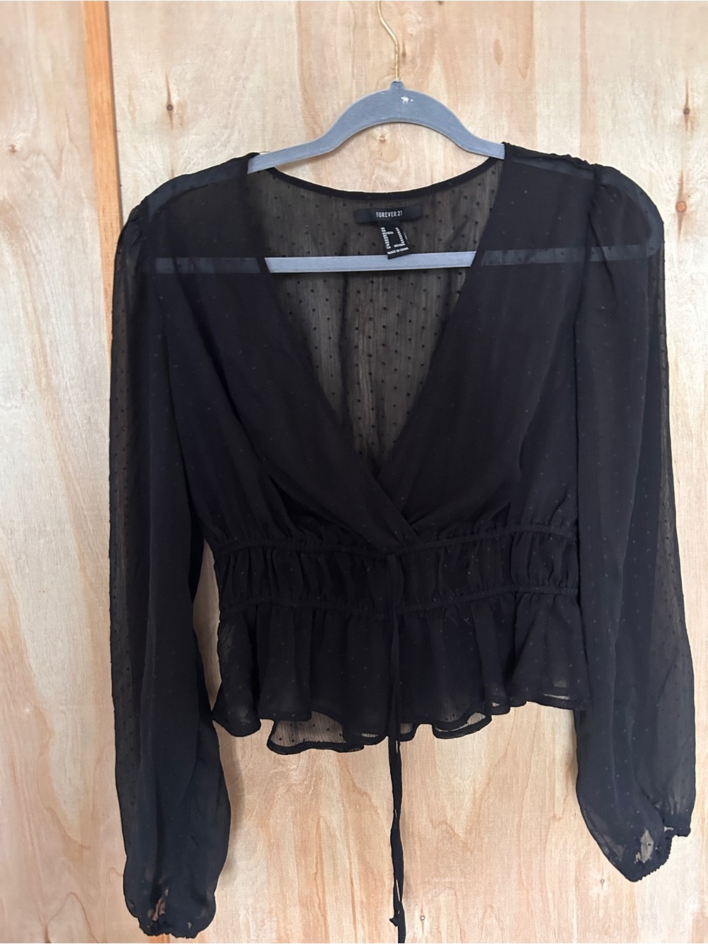 Forever 21 Black Sheer Wrap Peplum Blouse
